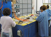 Downdraft table removes fiberglass dust.